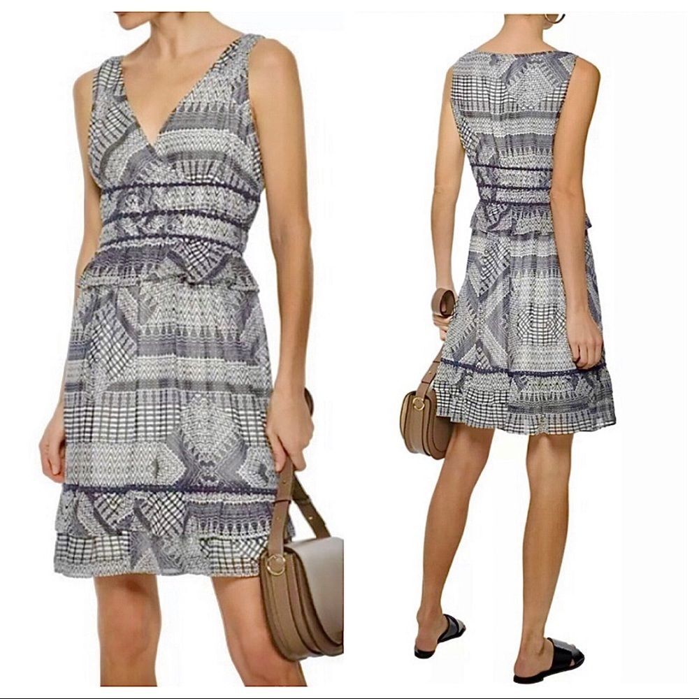 Rebecca Minkoff Lucille Dress Chiffon Ruffle Trim Sleeveless Blue Printed 4